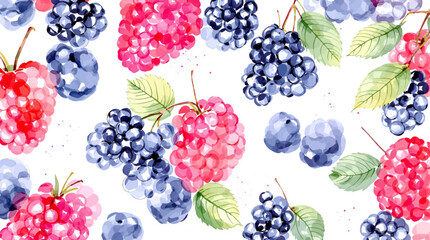 Cute Watercolor Raspberry Seamless Pattern – Summer Berry Design © Paint