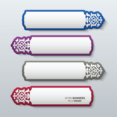 Set of 3d unilateral colorful banners with persian floral elements