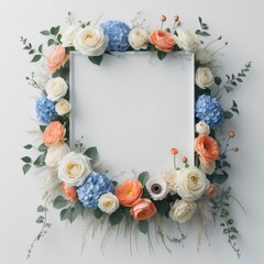 Elegant Floral Frame with Blue and Peach Flowers