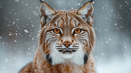 Obraz premium Majestic Eurasian Lynx in Winter Snowfall Wild Cat Portrait