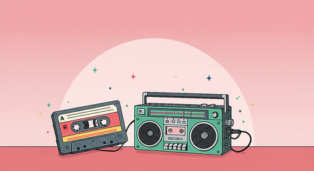 A hand-drawn retro mixtape cover design placed at the bottom of a pink gradient background