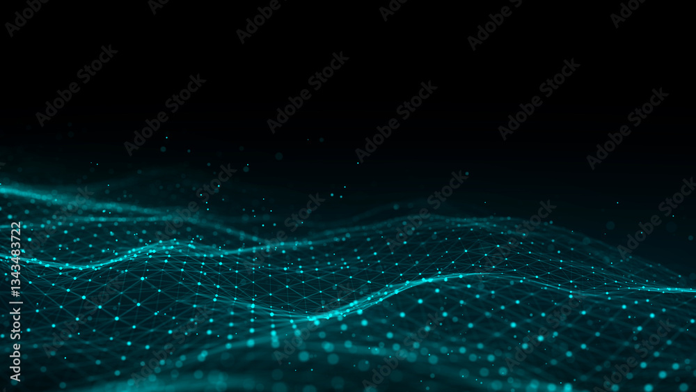 Aufkleber dynamic blue wave of particles and lines. abstract futuristic background. big data visualization. 3d