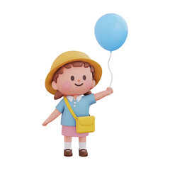 풍선을 든 3D 어린이 캐릭터