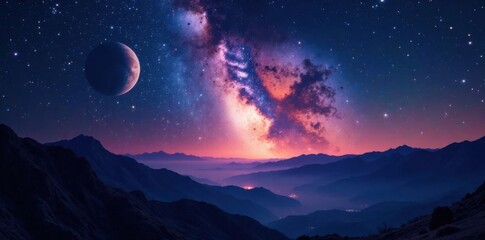 Fototapeta premium Milky Way galaxy with stars and planets in the darkness of space, stars, astronomy