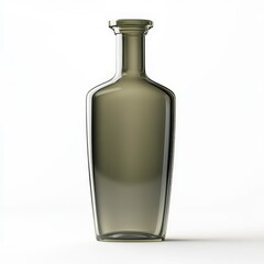 A matte olive green glass bottle with a cylindrical body and a gently curved neck, evoking natural tones.