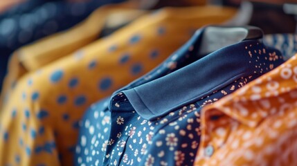 A close-up shot of a shirt hanging on a rack, perfect for showcasing fashion designs or clothing details