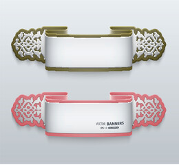 Set of 3d wide ribbon banners with persian floral elements, eps10 vector, easy to change color