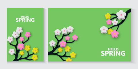 Spring cards poster and banner. flyers for decoration spring events, Mother's Day, Easter. Beautiful spring posters with paper cut flowers, narcissus, daisies flowers. Concept of trendy spring cover.