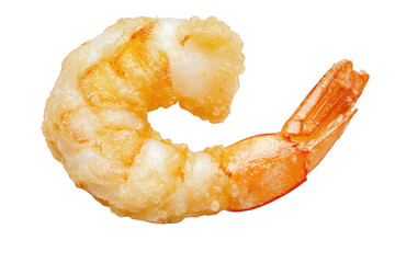 A large, cooked shrimp with a golden-brown exterior and a prominent curled shape, Transparent background.