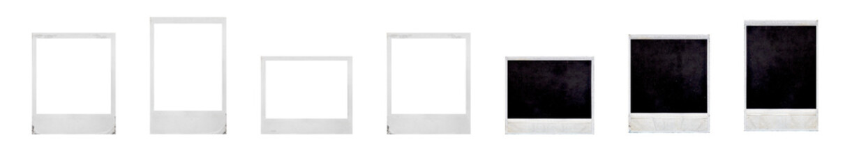 Set of polaroid frames for photography: front and back sides in different sizes on an isolated...