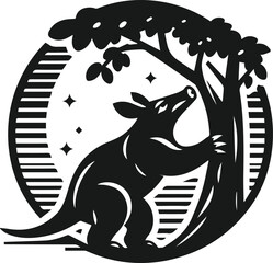 Aardvark scratching against a tree trunk animal silhouette vector