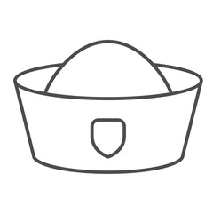 Navy sailor man hat with emblem thin line icon, marine headwear concept. Vector graphics. Cone cap sign on white background, outline style icon for mobile or web design.