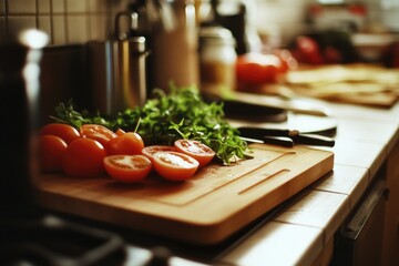 Fresh produce on a wooden cutting board, ideal for cooking or food styling