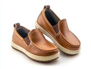 Fototapeta premium A pair of brown shoes placed on a clean and minimalist white surface