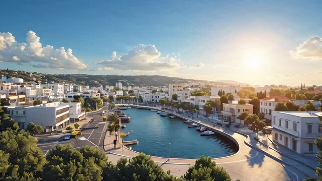 panorama of stunning city Ayia Napa Cyprus, sunny summer day

