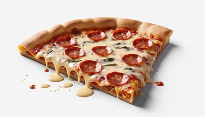 A single slice of pepperoni pizza with melted cheese on a white background in close up studio shotAi generated