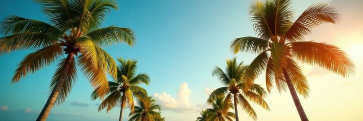 Obraz premium Palm trees sway gently in warm tropical breeze, island, ocean