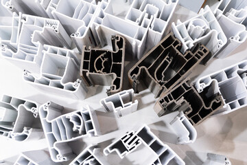 Samples of various profiles of PVC windows on the window
