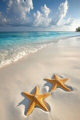Starfish on the beach in the sea. selective focus. Generative AI,