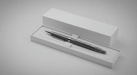Elegant gray pen in a white gift box.