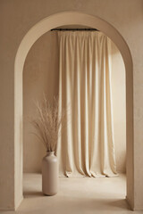 Minimalist Interior with Pampas Grass and Curtains