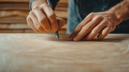 A skilled craftsman in a leather workshop carefully cutting a piece of rich brown leather with precision tools. 