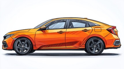 Vibrant orange sedan car illustration showcasing sleek design and modern features