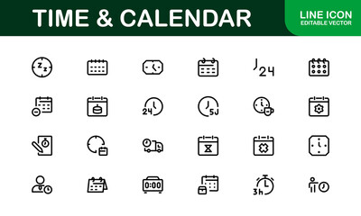 Time and Calendar Icons. Comprehensive Set for Scheduling, Planning, and Time Management Projects