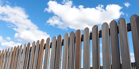 Wooden Backyard Fence Under a Cloudy Blue Sky