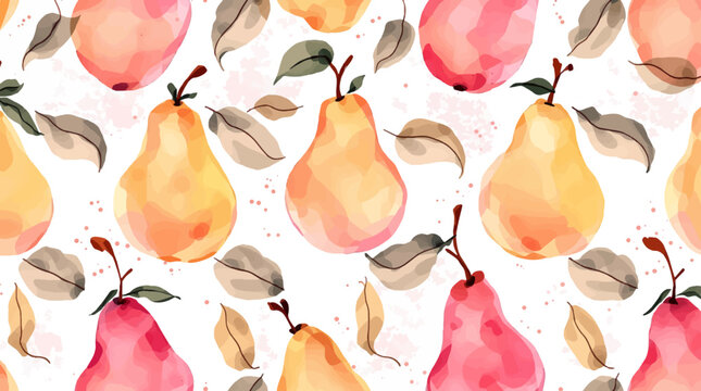 Charming Watercolor Pear and Leaf Pattern with Soft Artistic Texture