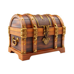 A Luxurious Antique Wooden Chest with Golden Accents and Intricate Carvings