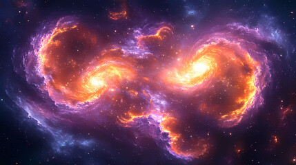 Obraz premium Interaction of Two Spiral Galaxies