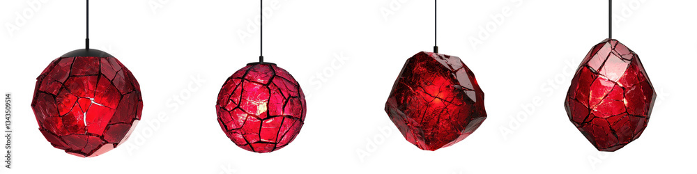 Wall mural rows of shimmering faceted red glass ornaments hanging from above creating a visually striking and c