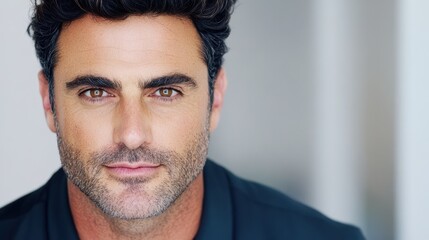 Obraz premium Refined Portrait: A close-up portrait of a handsome man with captivating features. The image showcases the man's intense gaze and his expressive, well-defined features.