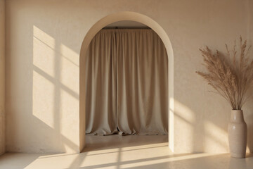 Minimalist Interior with Pampas Grass and Curtains