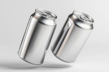 Aluminum soda can mockup with multiple cans arranged on white background for branding, packaging, and product presentation design
