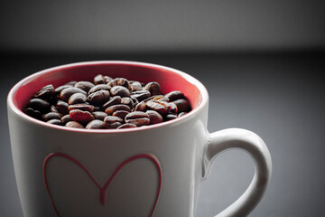 red cup with coffee beans