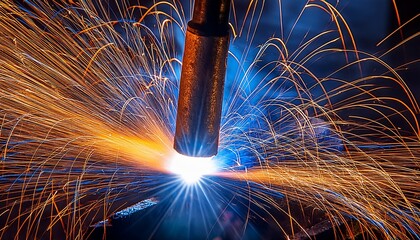 Welding Process Creating Bright Sparks During Metal Joining in an Industrial Workshop at Night