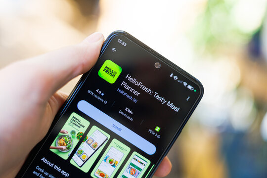 close up of HelloFresh App on mobile phone device