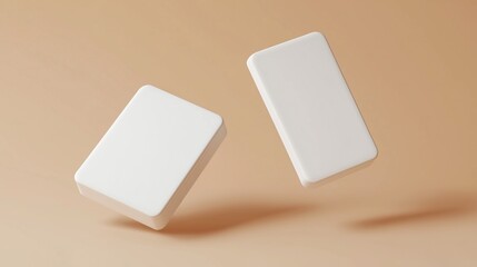 Two blank business cards floating in the air, simple background, 3D rendering, simple design.
