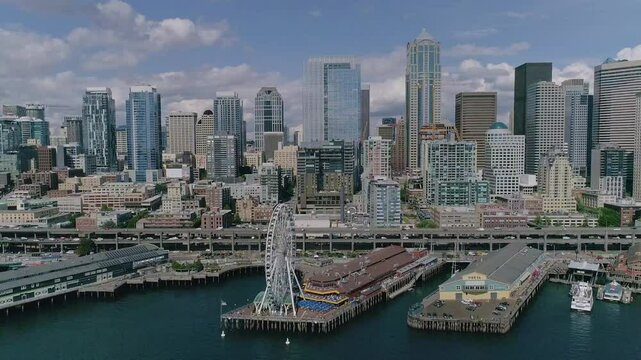 Seattle Waterfront with Alaskan Way Viaduct, Washington, USA, June 5th 2018
