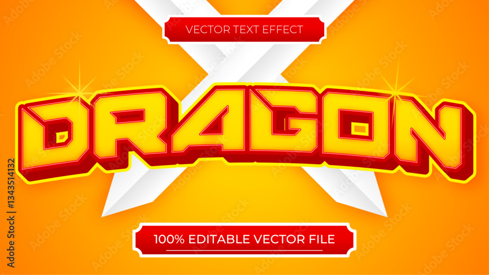 Poster dragon editable text font effect 3d text for gaming title with sword background