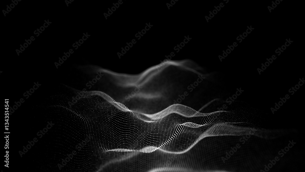 Poster futuristic moving wave. digital dark background with moving particles. big data visualization. 3d re