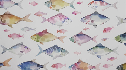 Fototapeta premium seamless pattern with fishes watercolor