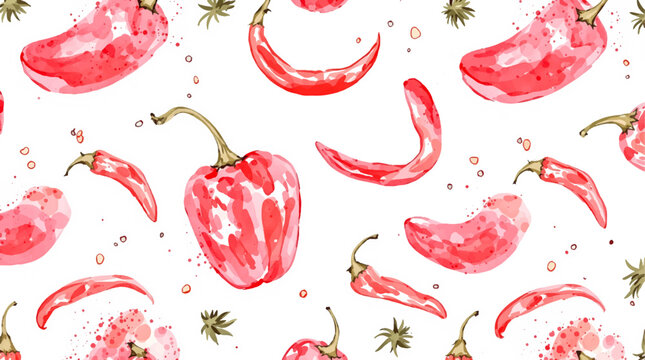 Watercolor pattern red pepper on white background vector	