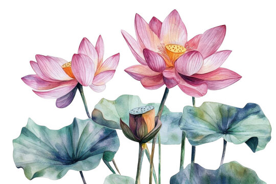 Lotus Flowers Watercolor Pink petals with Black BG.