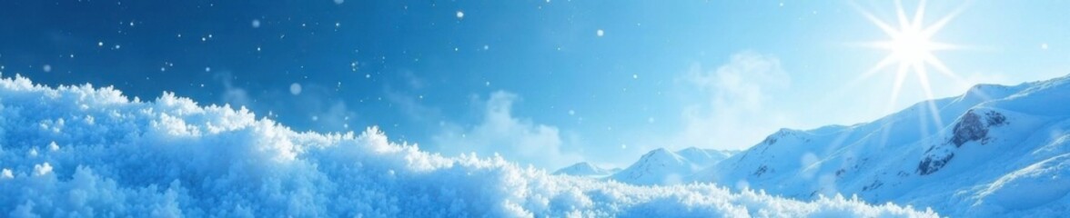 Snowy sky with intricate ice crystals and blue mist , snowflake silhouettes, frosty atmosphere