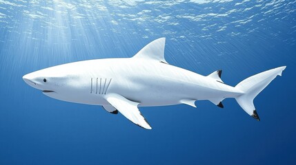 Fototapeta premium Majestic shark swimming in deep blue ocean waters