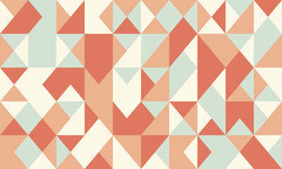 Abstract geometric pattern featuring a vibrant interplay of coral, peach, and mint triangles.