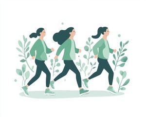 Person in charity walk  in flat   community spirit health minimalist green and grey colors
